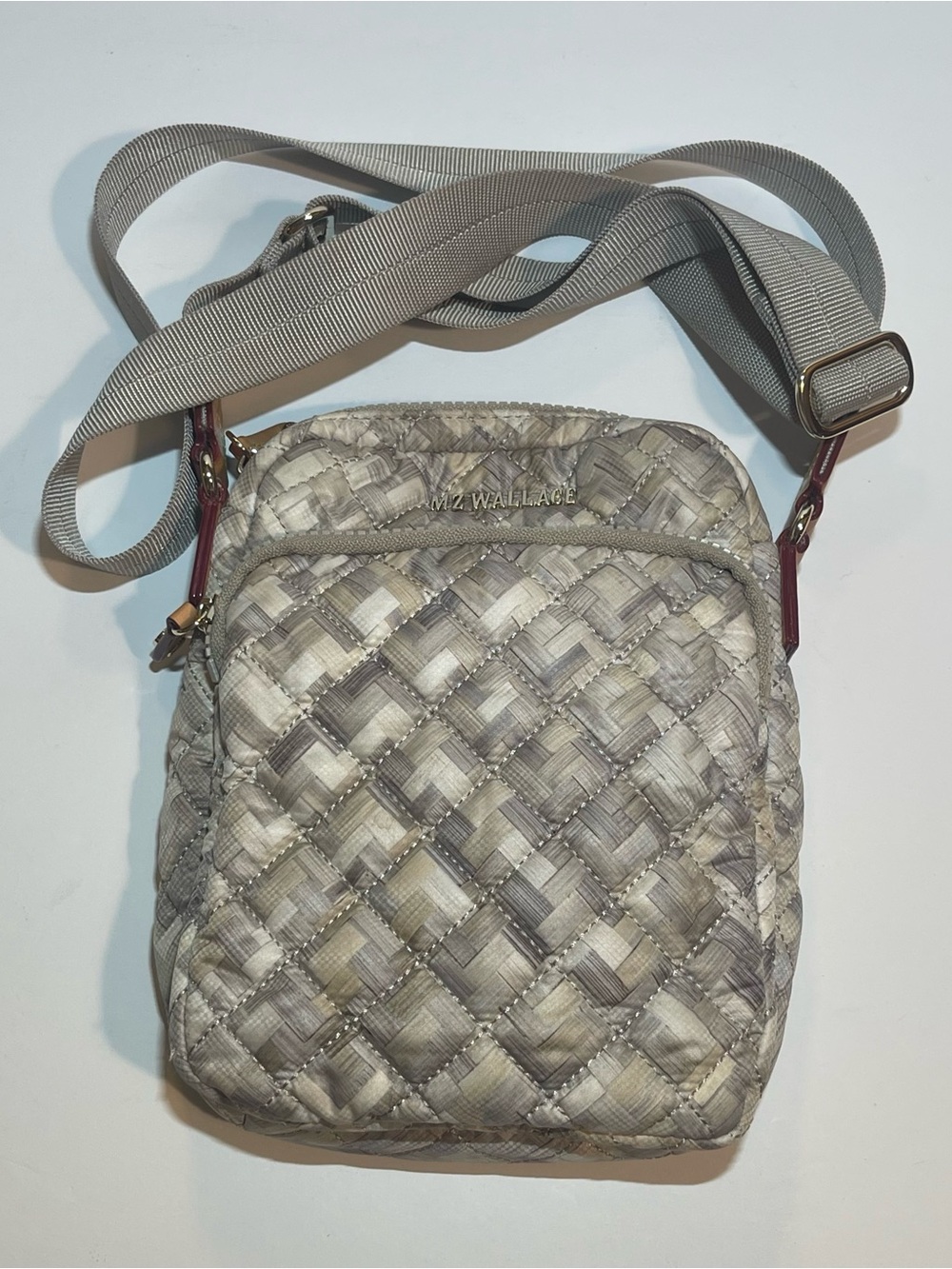 MZ Wallace Quilted Crossbody in Beige Taupe with Brown Trim - Picture 2 of 12